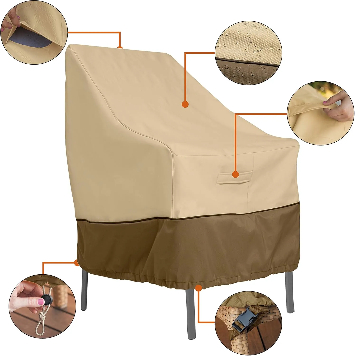 Classic Accessories Veranda Water-Resistant 25.5 Inch High Back Patio Chair Cover, Pebble, Outdoor Chair Covers