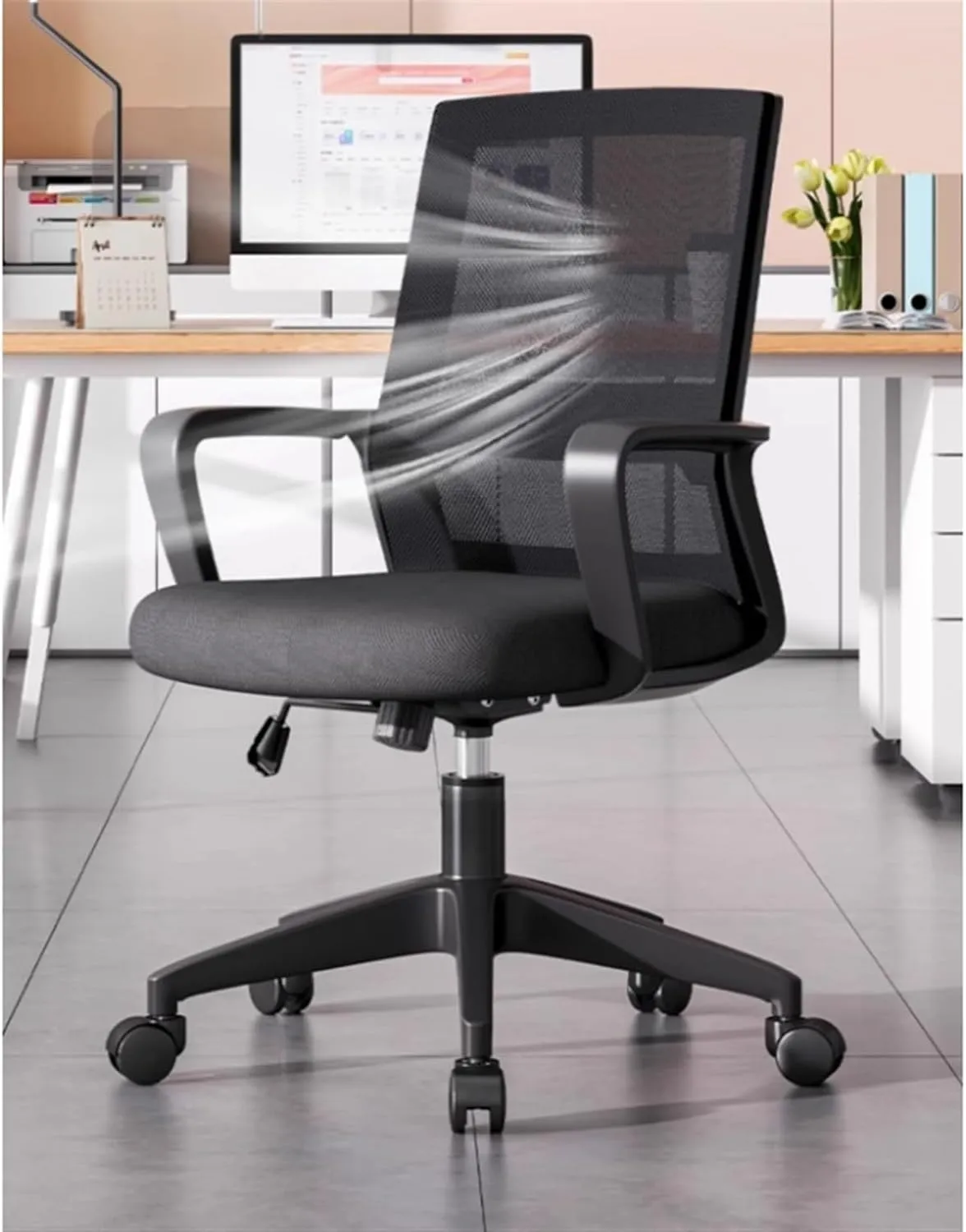 Classic Ergonomic Office Chair with Wheels Mesh Backrests Swivel Task Chair Desk Chair for Man Woman Desk Task Chair(Gris)