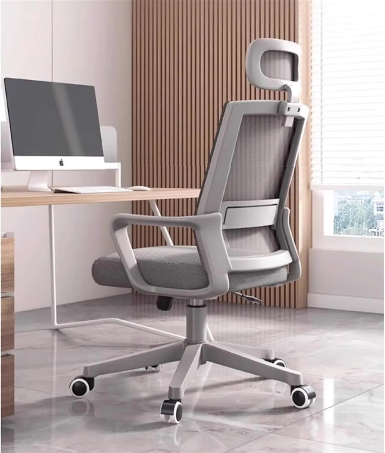 Classic Office Chair Ergonomic Desk Chair, Mesh High Back Gaming Chair, Big and Tall Reclining Comfy Home Office Chair for Man Woman Desk Task Chair(Gris)