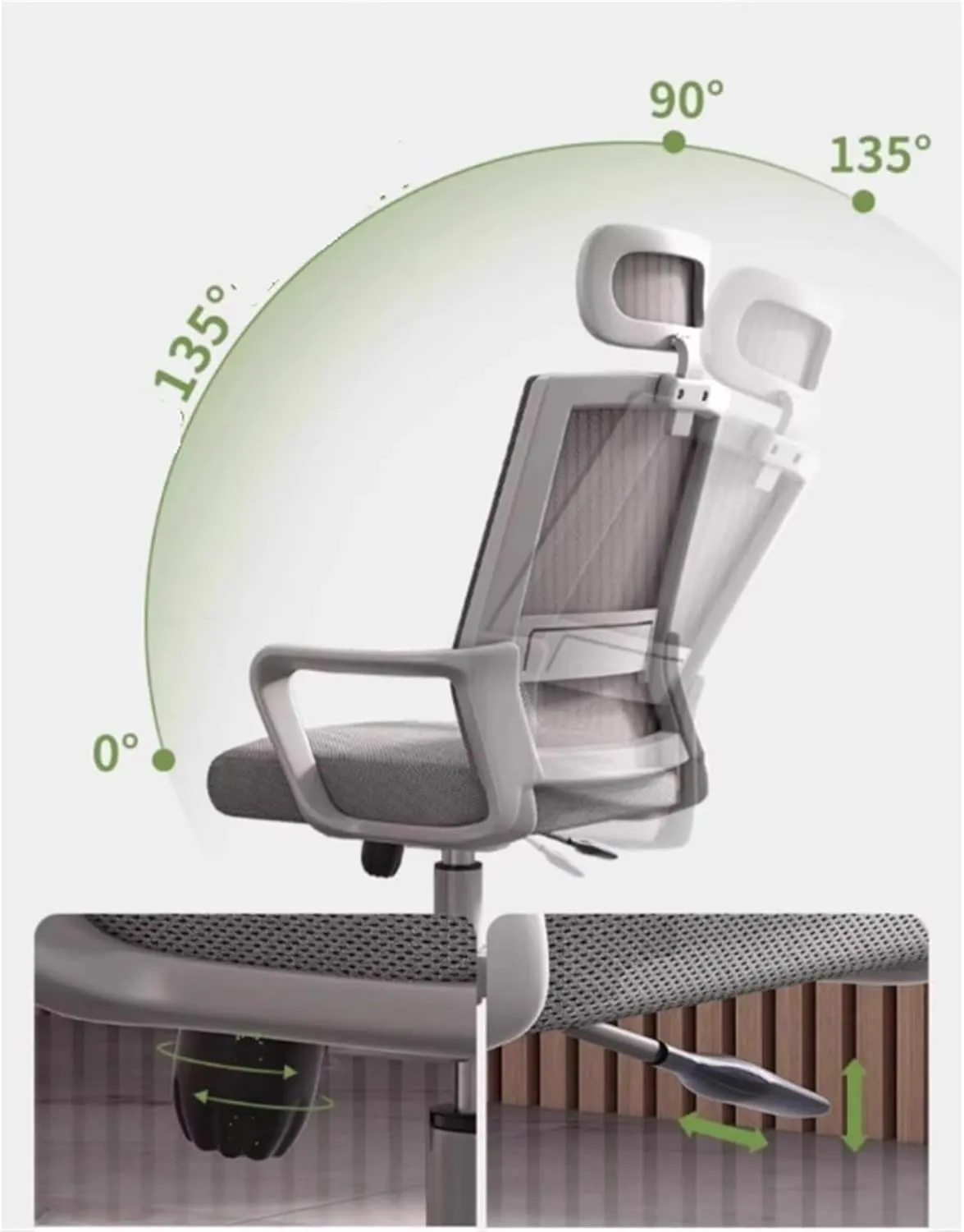 Classic Office Chair Ergonomic Desk Chair, Mesh High Back Gaming Chair, Big and Tall Reclining Comfy Home Office Chair for Man Woman Desk Task Chair(Gris)