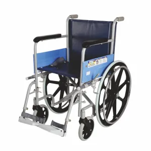 Classic Wheelchair With Fixed Big Wheel | Folding Mechanism & Fixed Armrest for Elderly & Physically Challenged | Weight Bearing Capacity 110kg (Grey)