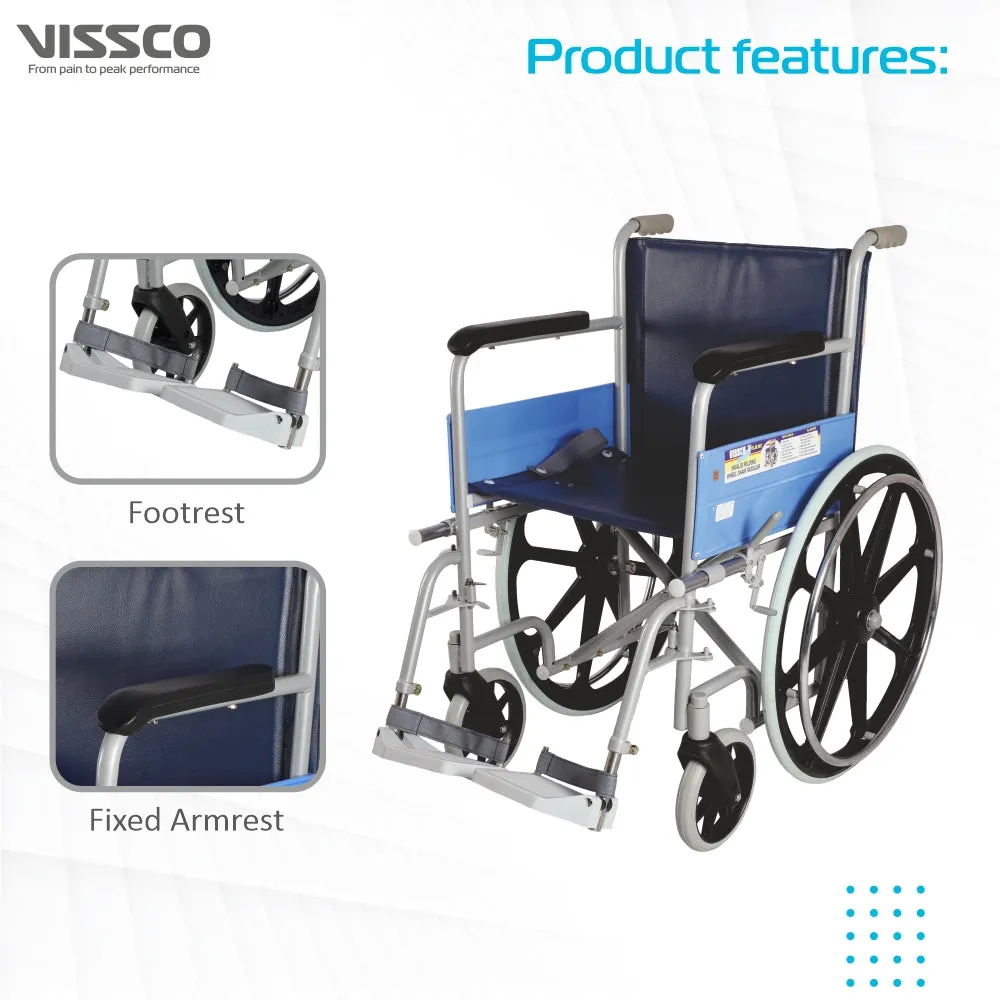 Classic Wheelchair With Fixed Big Wheel | Folding Mechanism & Fixed Armrest for Elderly & Physically Challenged | Weight Bearing Capacity 110kg (Grey)