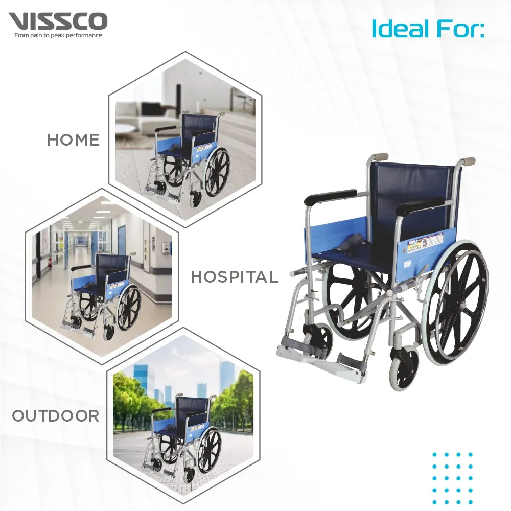 Classic Wheelchair With Fixed Big Wheel | Folding Mechanism & Fixed Armrest for Elderly & Physically Challenged | Weight Bearing Capacity 110kg (Grey)