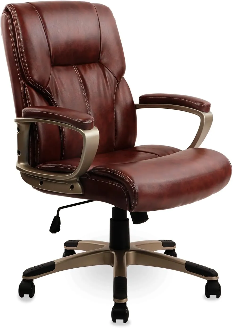 CLATINA Executive Office Chair with High Back, Brown PU Leather Chairs with Wheels and Arms, Managerial Chairs with Soft Padded Armrest Lumbar Support, Swivel Rolling Computer Desk Chair 350 LBS