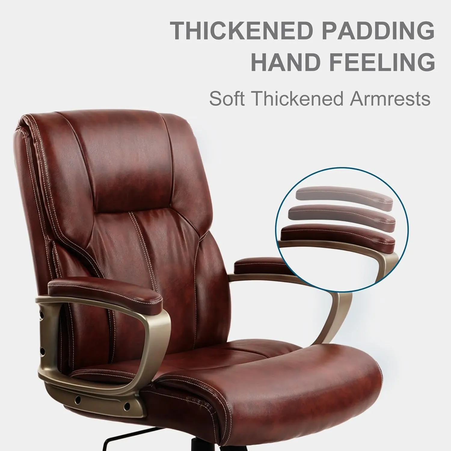 CLATINA Executive Office Chair with High Back, Brown PU Leather Chairs with Wheels and Arms, Managerial Chairs with Soft Padded Armrest Lumbar Support, Swivel Rolling Computer Desk Chair 350 LBS