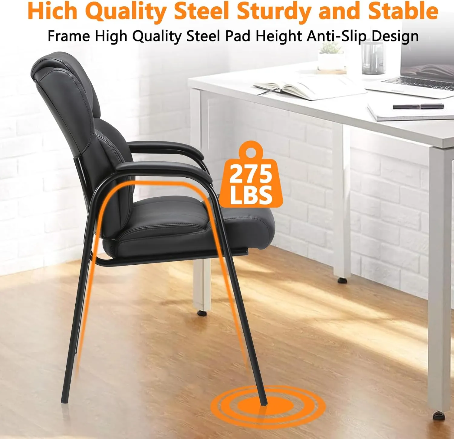 CLATINA Leather Guest Chair with Padded Arm Rest for Reception Meeting Conference and Waiting Room Side Office Home Black 2 Pack