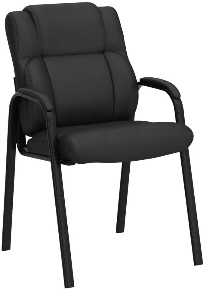 CLATINA Leather Guest Chair with Padded Arm Rest for Reception Meeting Conference and Waiting Room Side Office Home Black 2 Pack