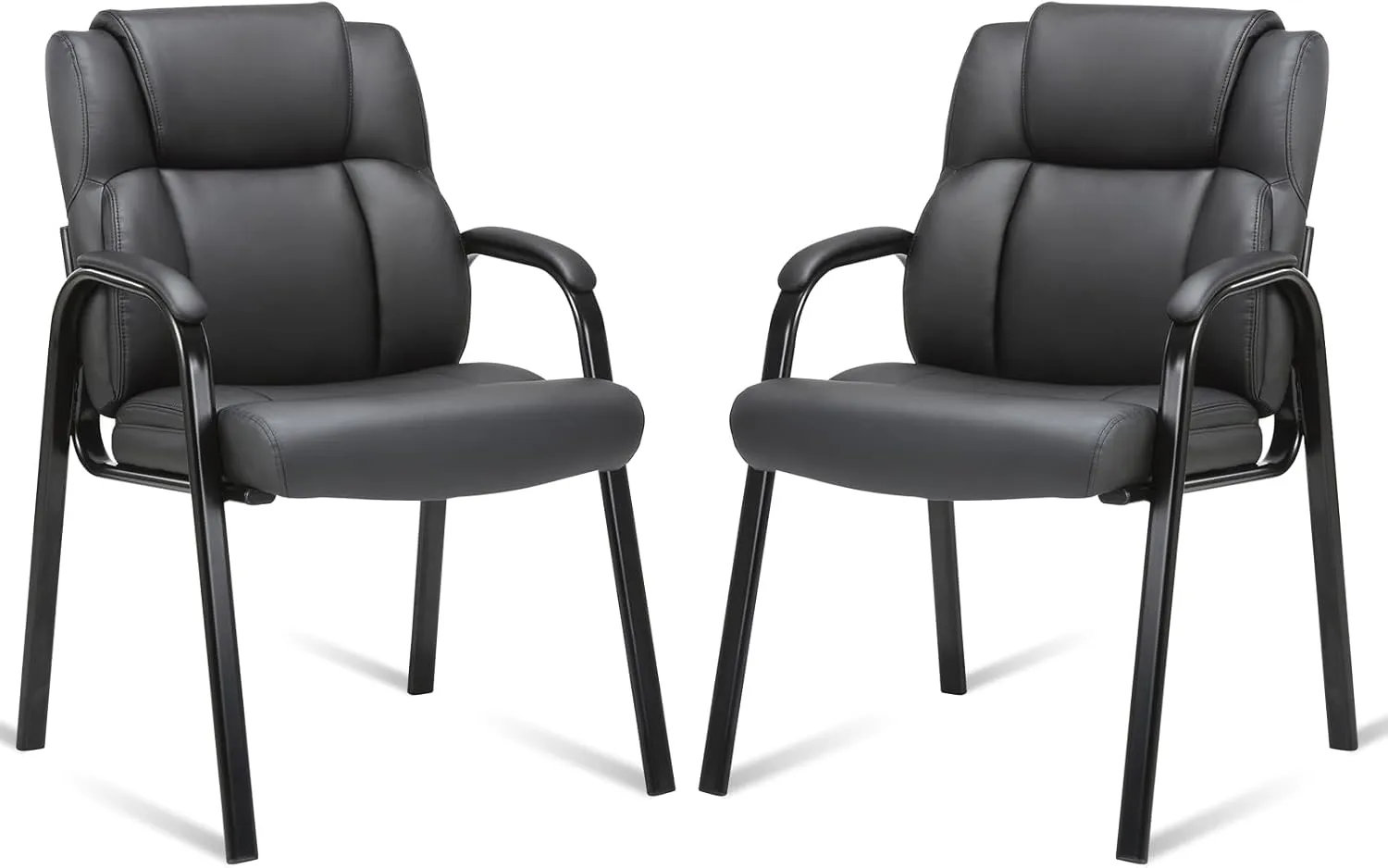 CLATINA Leather Guest Chair with Padded Arm Rest for Reception Meeting Conference and Waiting Room Side Office Home Black 2 Pack