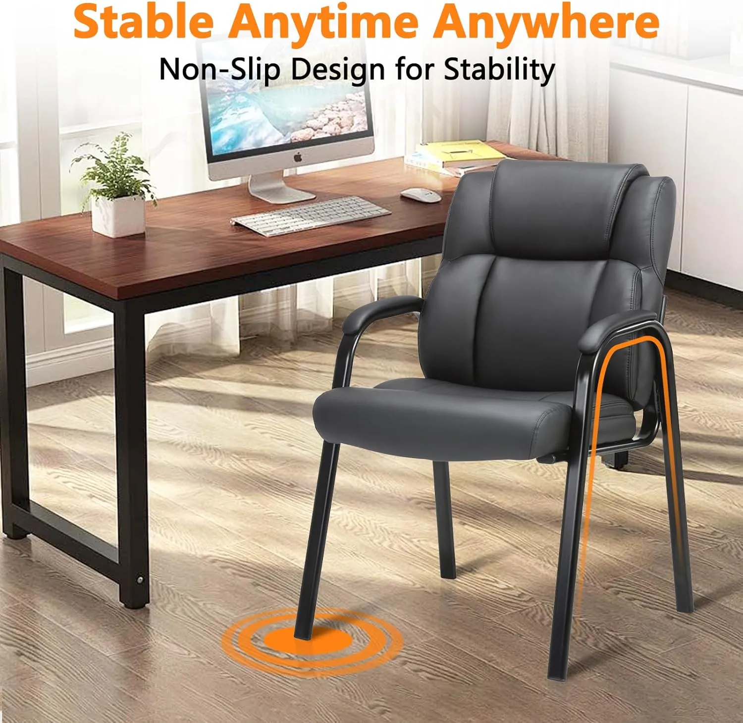 CLATINA Leather Guest Chair with Padded Arm Rest for Reception Meeting Conference and Waiting Room Side Office Home Black 2 Pack