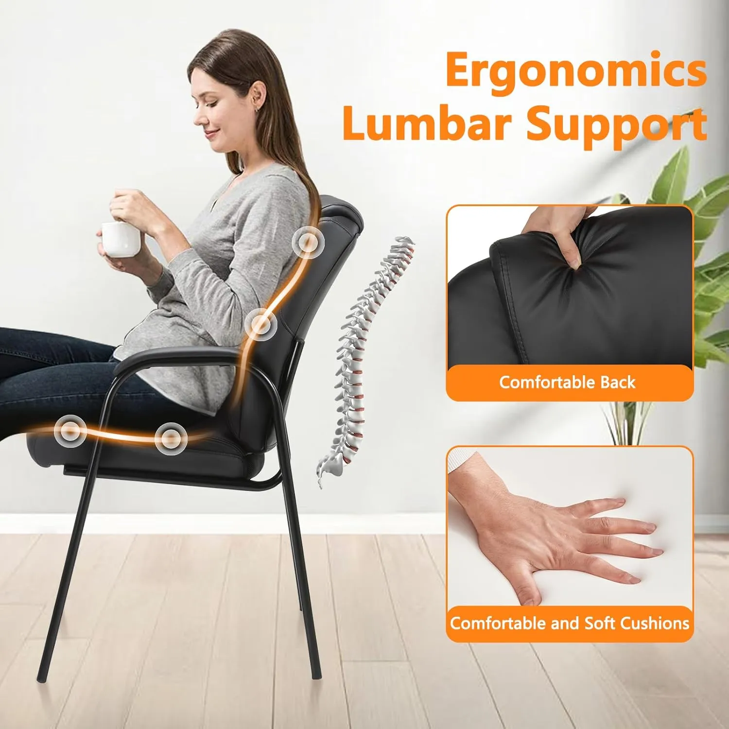 CLATINA Leather Guest Chair with Padded Arm Rest for Reception Meeting Conference and Waiting Room Side Office Home Black 2 Pack