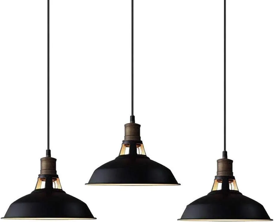 CLAXY Ecopower Industrial Metal Barn Pendant Light 3 Pack Hanging Pendant Lighting for Kitchen Bar Restaurant Cafe