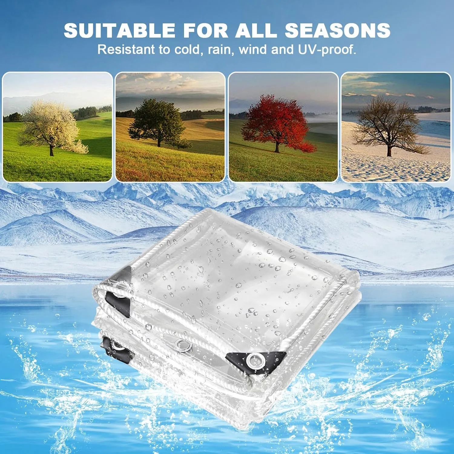 Clear Tarps Heavy Duty: PVC Thicken Transparent Tarpaulin Windproof Weather Proof UV Resistant Rip and Tear Durable Plastic Vinyl Tarp with Metal Grommets Protects Against Water 1-Pack