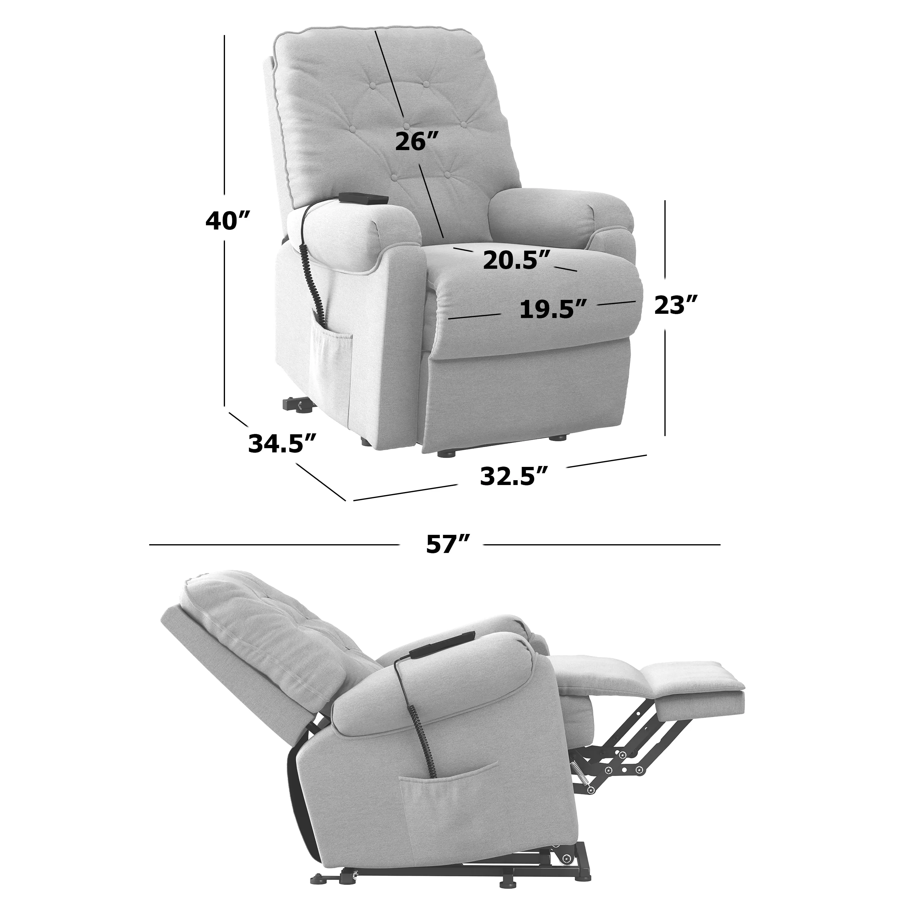 Cleavenger Power Recline and Lift Button-Tufted Chair