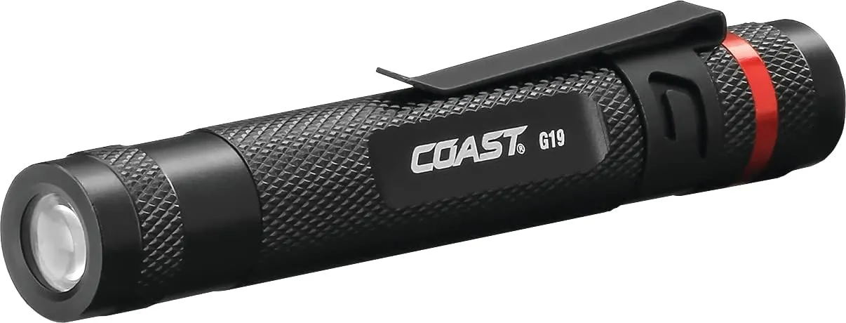 Coast® A9R 54 Lumen Rechargeable Inspection Beam LED Penlight, Silver & G19 54 Lumen Inspection Beam LED Penlight with Adjustable Pocket Clip and Consistent Edge-to-Edge Brightness, Black
