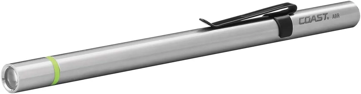 COAST® A9R 54 Lumen Rechargeable Inspection Beam LED Penlight with Flex Charge and Charging Cap, Silver