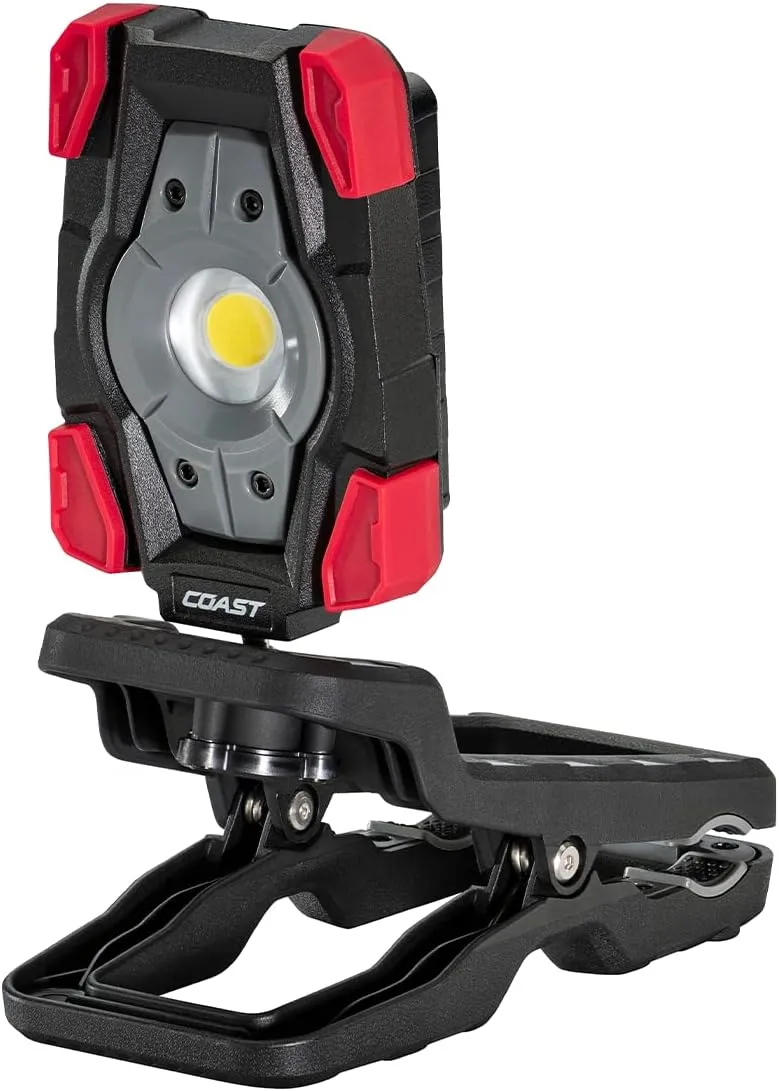 Coast CL20R 1750 Lumen Rechargeable Dual Power Rotating LED Magnetic Clamp Light with Wide Angle Flood Beam, Black/Red