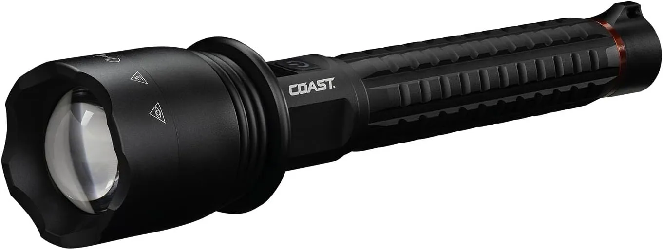 Coast XP40R 8000 Lumen Rechargeable Dual-Power LED Flashlight with POWERiQ™ Real-TIME Display, 5 Light Modes, Ultra View Flood Beam, Push/Pull Focus