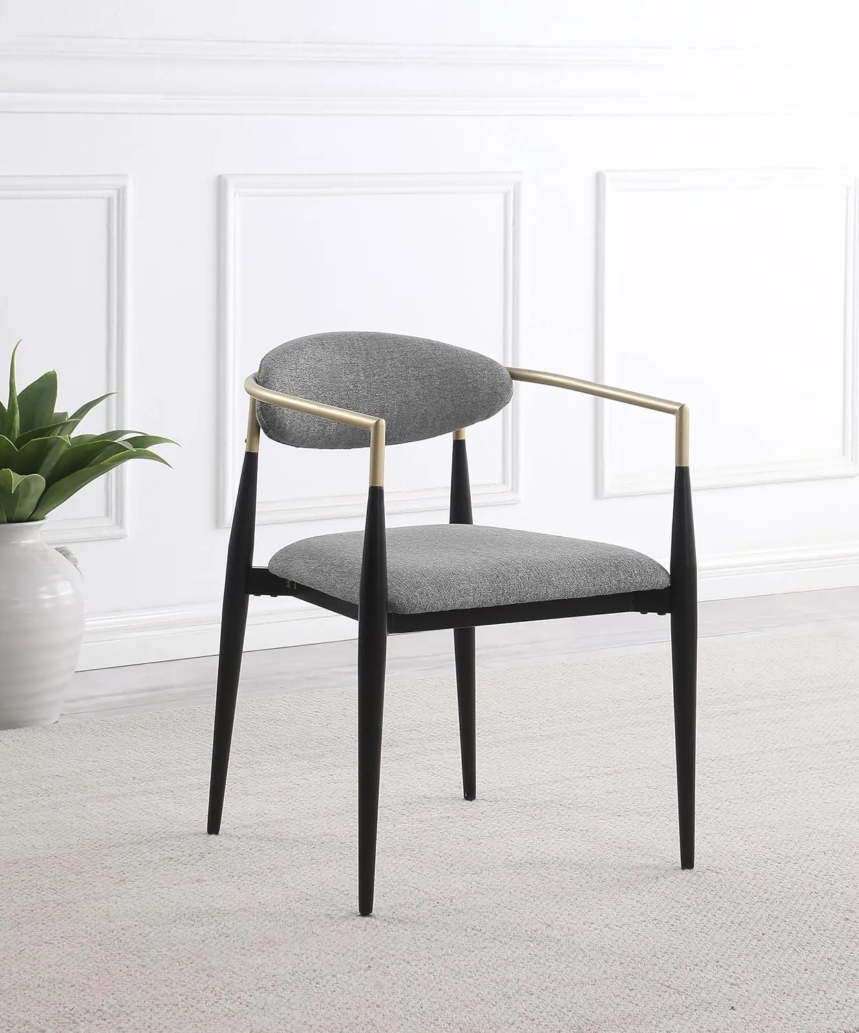 Coaster Home Furnishings - Alexis - Set of 2 Fabric Arm Chairs - Oval Backrest, Padded Seat, Hand-Painted Gold Arms - Contemporary - Dining Room and Kitchen - Grey and Black - 182682