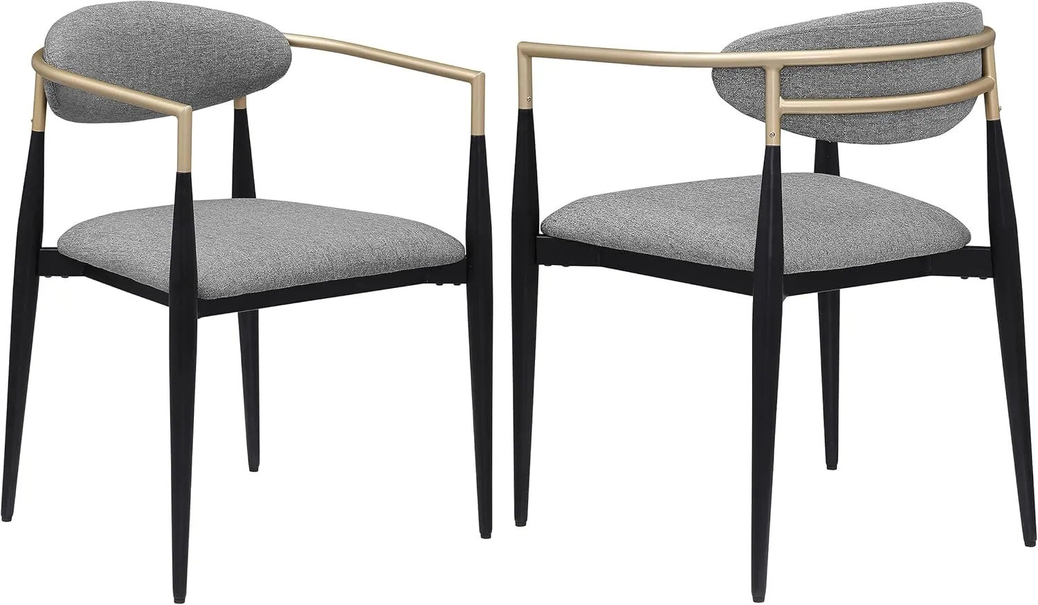Coaster Home Furnishings - Alexis - Set of 2 Fabric Arm Chairs - Oval Backrest, Padded Seat, Hand-Painted Gold Arms - Contemporary - Dining Room and Kitchen - Grey and Black - 182682