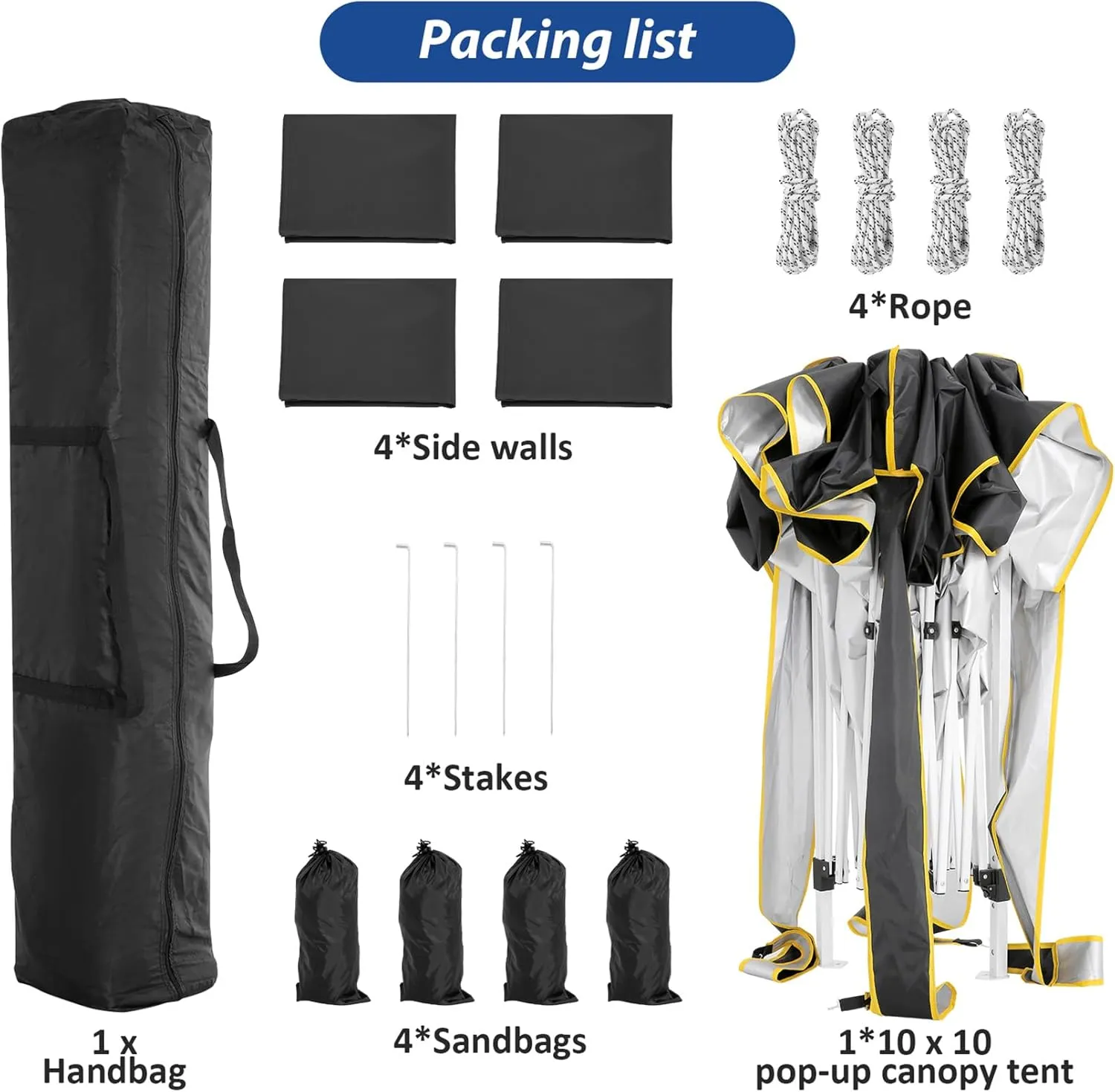COBIZI 10x10 Pop Up Canopy Party Tents for Parties Waterproof Outdoor Event Shelter with 4 Sidewalls and 4 Sandbags UV Protection 50  Camping Commercial Wedding Portable Tent for Backyard, Black