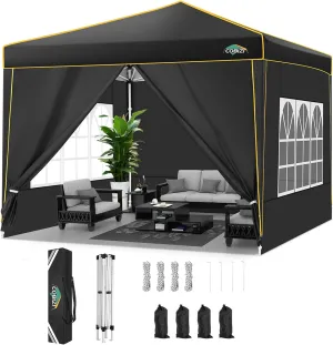 COBIZI 10x10 Pop Up Canopy Party Tents for Parties Waterproof Outdoor Event Shelter with 4 Sidewalls and 4 Sandbags UV Protection 50  Camping Commercial Wedding Portable Tent for Backyard, Black