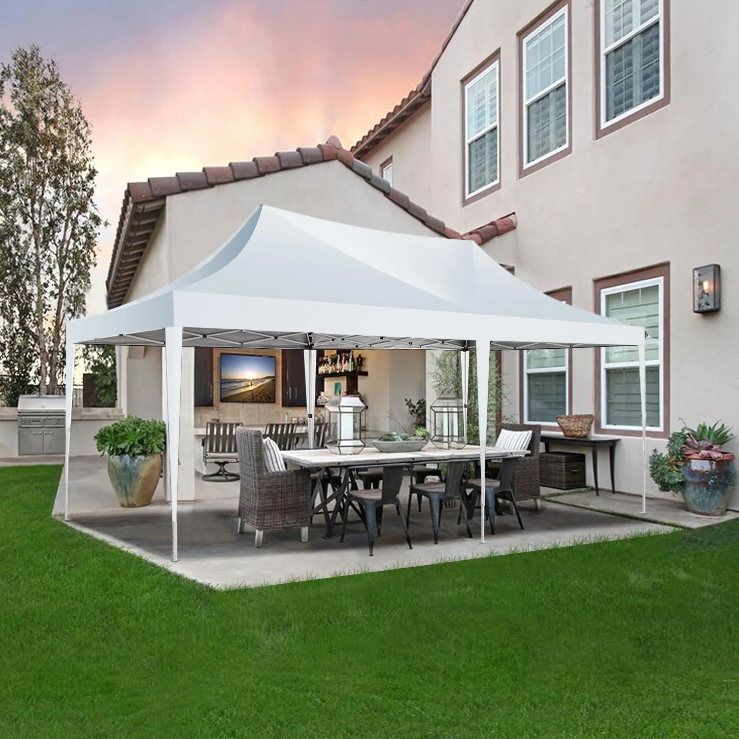 COBIZI 10x20 Pop Up Canopy with 6 Sidewall, Commercial Canopy UPF 50  Waterproof Outdoor Gazebo with Carry Bag, Tents for Parties with Upgrade Frame, 3 Height Adjustable, White