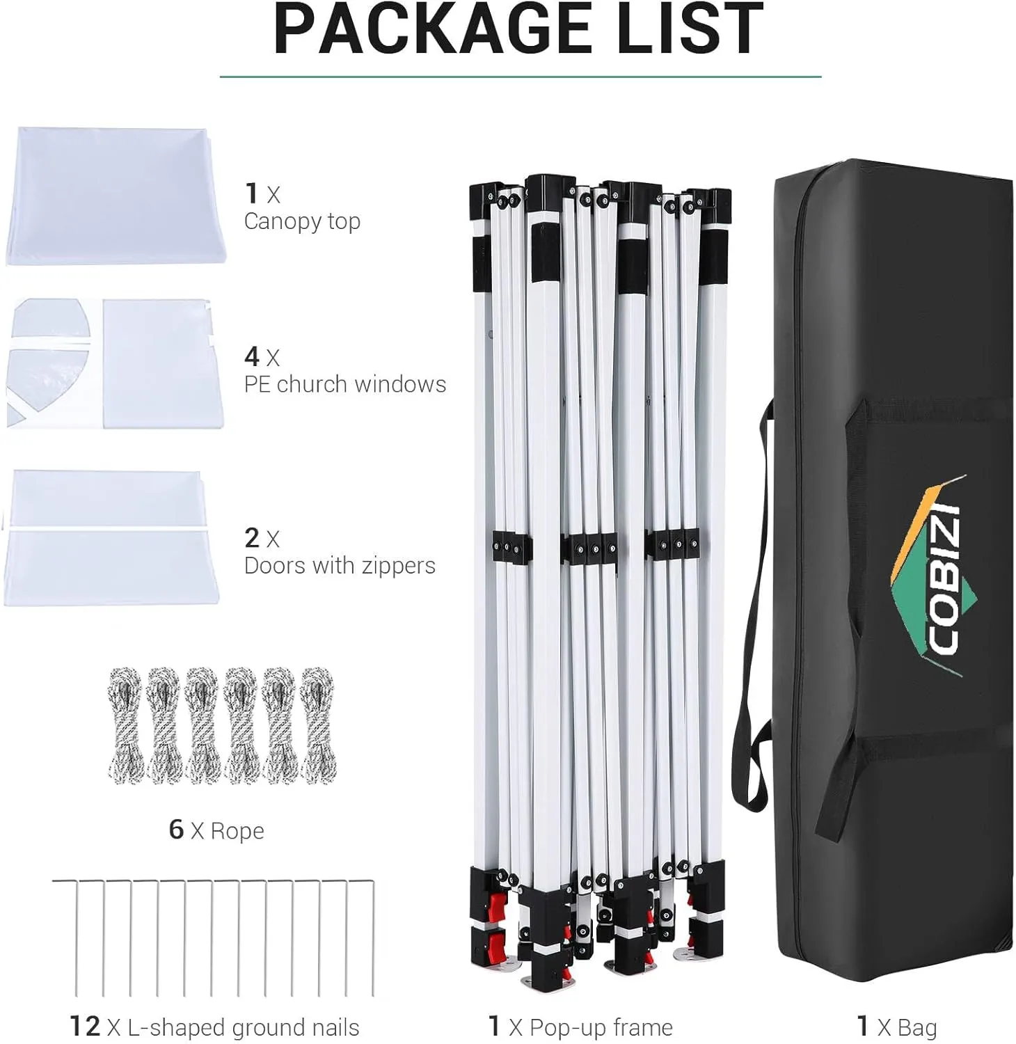 COBIZI 10x20 Pop Up Canopy with 6 Sidewall, Commercial Canopy UPF 50  Waterproof Outdoor Gazebo with Carry Bag, Tents for Parties with Upgrade Frame, 3 Height Adjustable, White