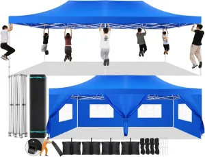 COBIZI 13x26 Pop Up Canopy with 6 Sidewall,Heavy Duty Canopy UPF 50  All Season Wind Waterproof Commercial Outdoor Wedding Party Tents for Parties Canopy Gazebo with Roller Bag(13 x 26 ft Blue)