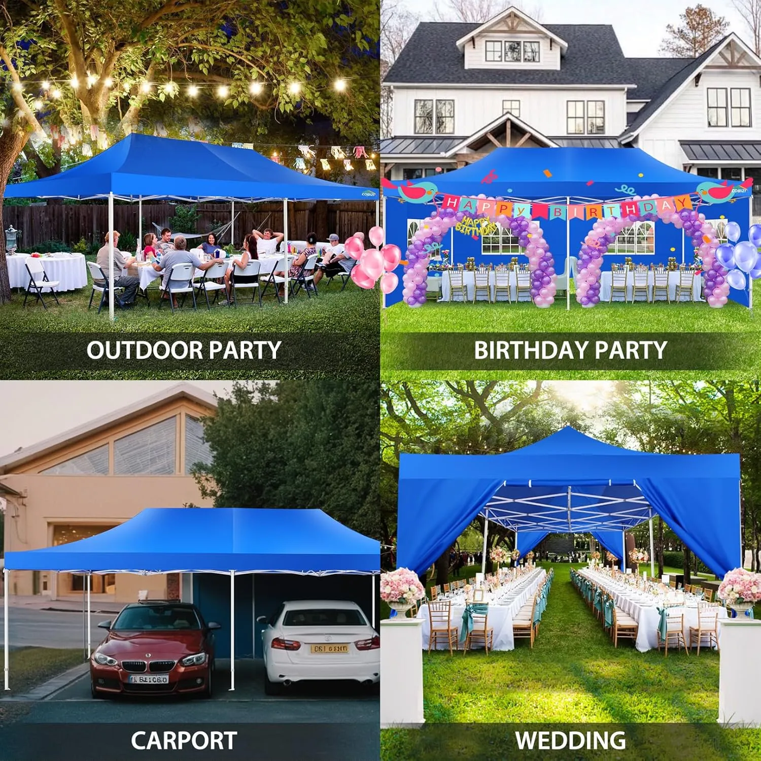 COBIZI 13x26 Pop Up Canopy with 6 Sidewall,Heavy Duty Canopy UPF 50  All Season Wind Waterproof Commercial Outdoor Wedding Party Tents for Parties Canopy Gazebo with Roller Bag(13 x 26 ft Blue)