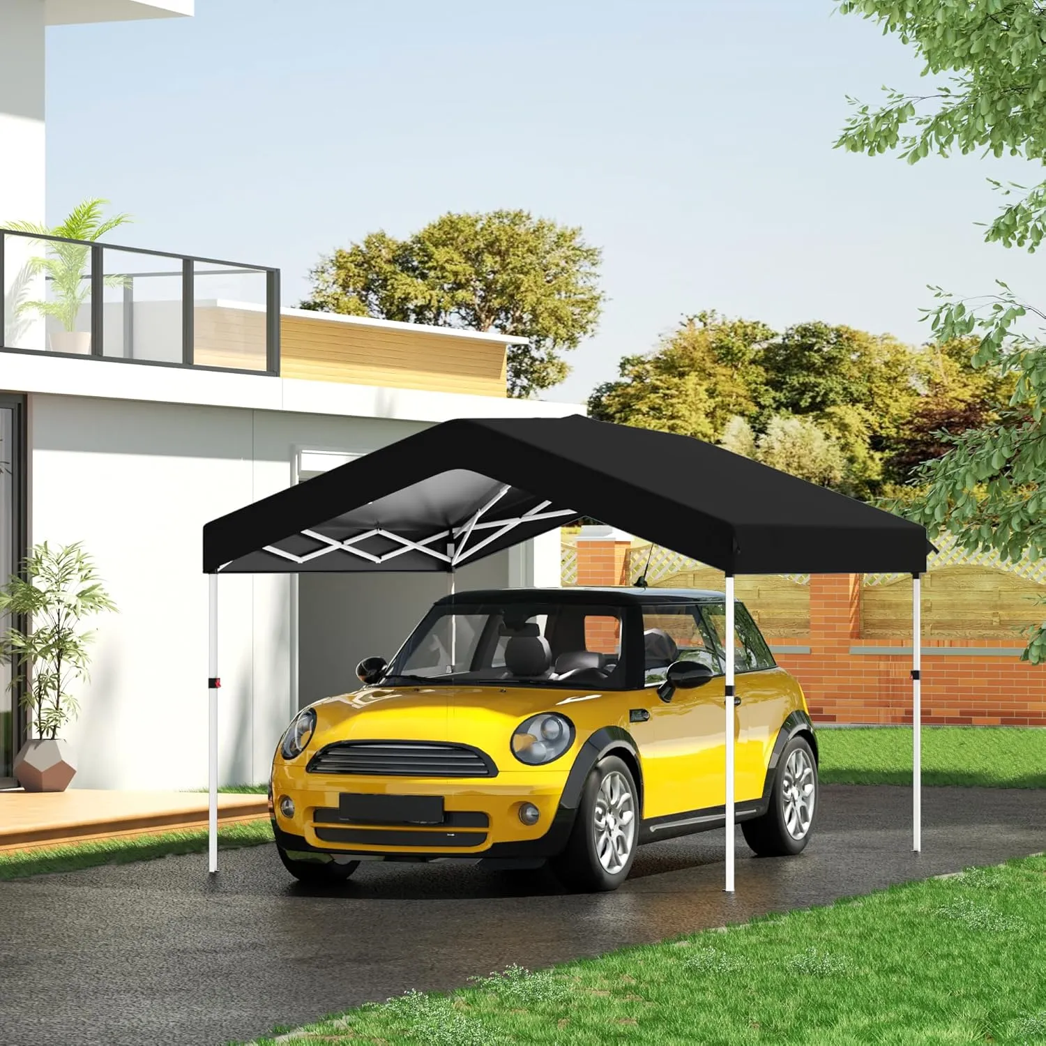 COBIZI Canopy Tent 10x10 Pop Up Canopy with One Button Push Center Lock, Portable Carport with 1 sidewall, 10x10 Carport Canopy for Parties, Commercial, Events, Waterproof, UPF 50 , Black