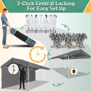 COBIZI Carport 10x30 Pop Up Canopy Car Tent with One Push Center Lock, Outdoor Portable Garage Tents for Parties UPF50  Waterproof All-Season Car Canopy with Wheeled Bag,3 Sidewalls, Adjustable Height