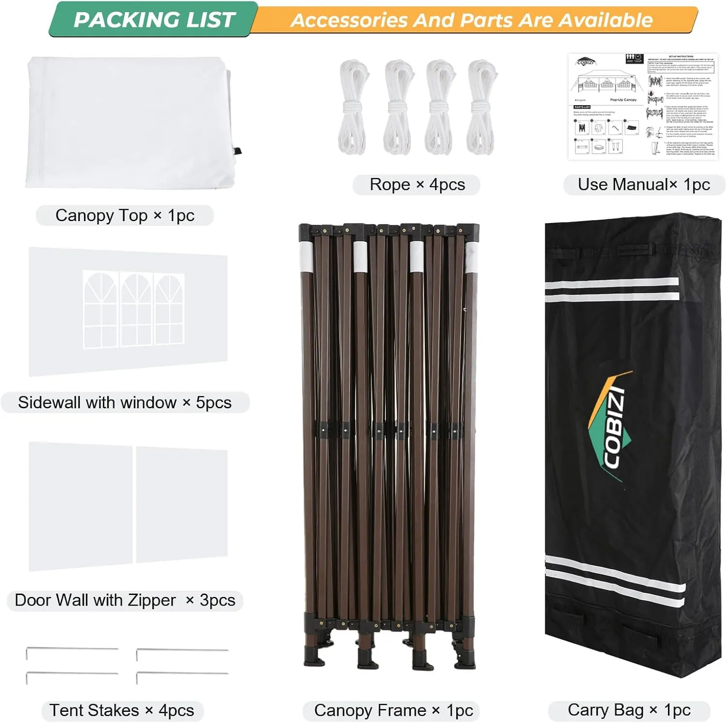 COBIZI Heavy Duty 10x30 Party Tent, Commercial 10x30 pop up Canopy for Parties Waterproof Gazebos with 8 Sidewalls, All Season Wind & Waterproof UPF50 ,Stable Thickened Frame