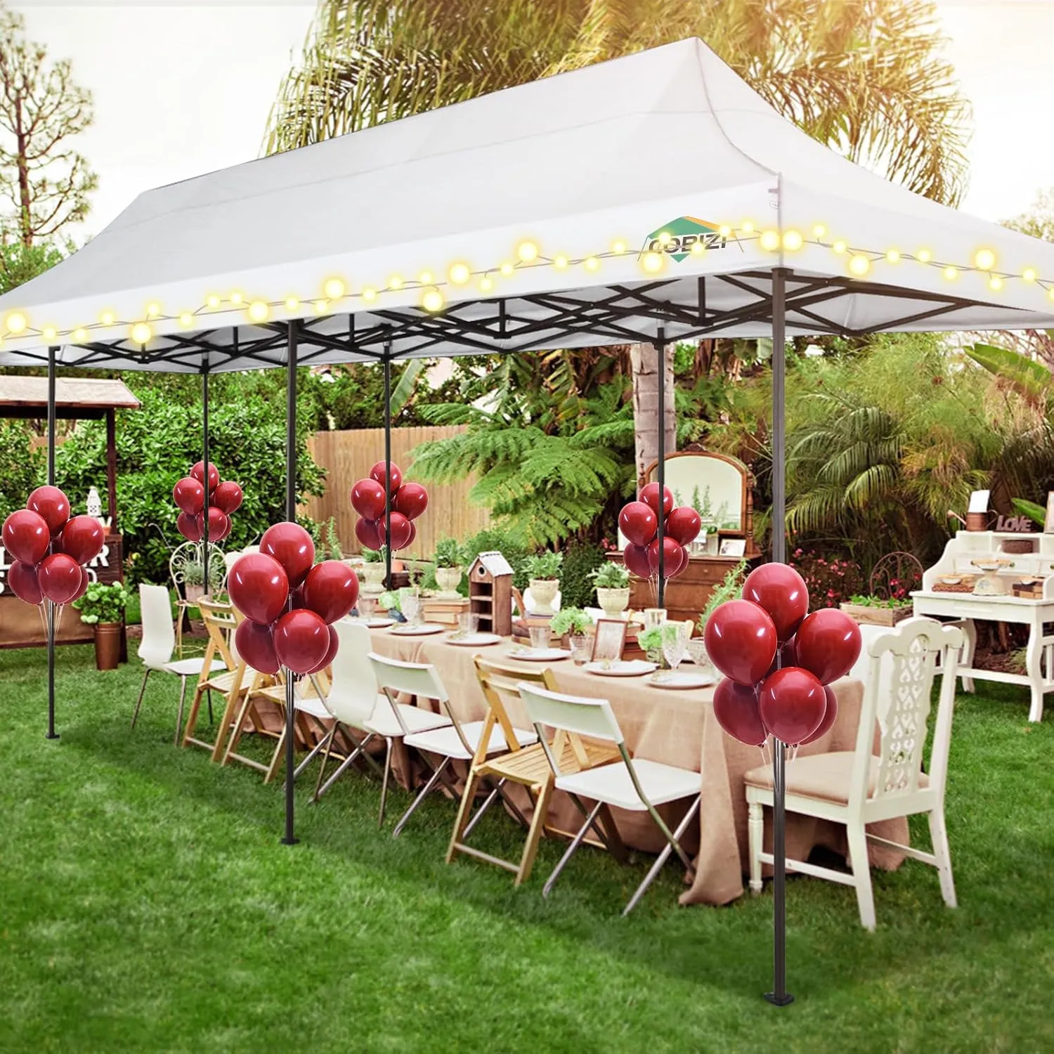 COBIZI Heavy Duty 10x30 Party Tent, Commercial 10x30 pop up Canopy for Parties Waterproof Gazebos with 8 Sidewalls, All Season Wind & Waterproof UPF50 ,Stable Thickened Frame