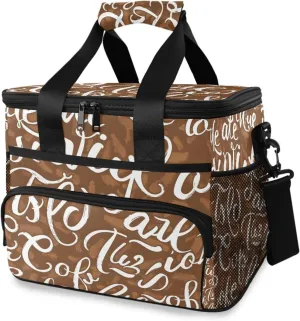 Coffee Word Cooler Bag Insulated Cooler Soft Sided Cooler 24 Can Portable Picnic Bag Large Leakproof Lunch Bag Box for Beach Grocery Camping Travel Car Men Women
