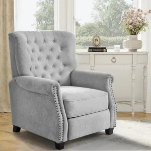 COLAMY Push Back Recliner Chair Big and Tall Chair 300lbs for People with a Bigger Build Adjustable Comfy Armchair Living Room Chairs with Rivet Decoration, Button-Tufted Back Reclining, Lightgrey