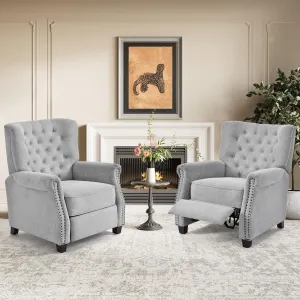 COLAMY Push Back Recliner Chair Big and Tall Chair 300lbs for People with a Bigger Build Adjustable Comfy Armchair Living Room Chairs with Rivet Decoration, Button-Tufted Back Reclining, Lightgrey