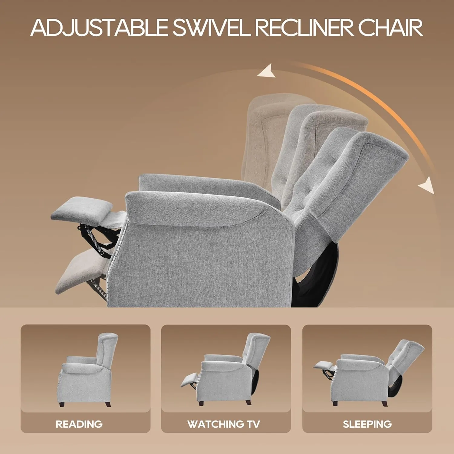 COLAMY Push Back Recliner Chair Big and Tall Chair 300lbs for People with a Bigger Build Adjustable Comfy Armchair Living Room Chairs with Rivet Decoration, Button-Tufted Back Reclining, Lightgrey