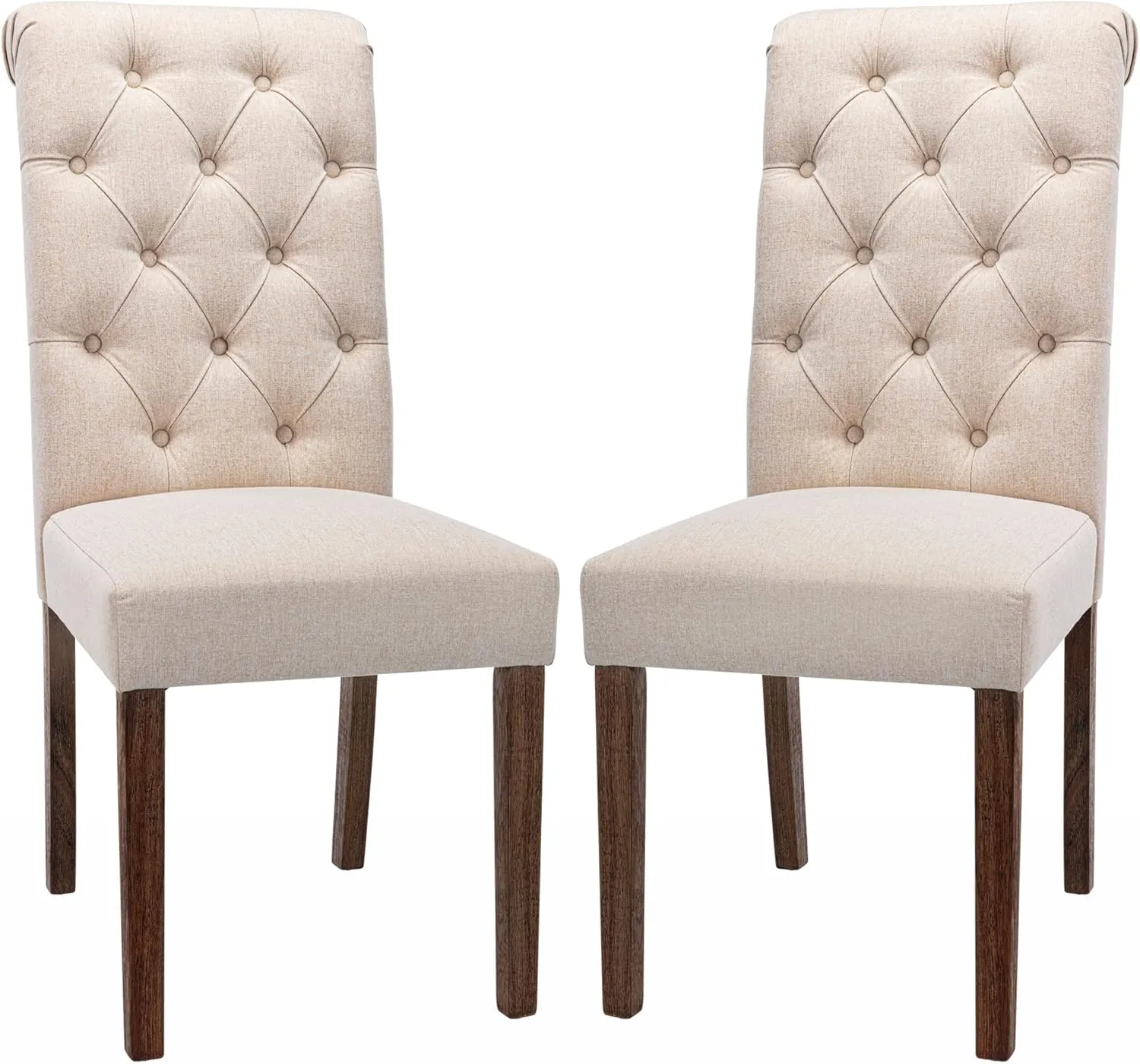 COLAMY Tufted Dining Room Chairs Set of 2, Accent Parsons Diner Chairs Upholstered Fabric Side Stylish Kitchen Chairs with Solid Wood Legs and Padded Seat - Beige