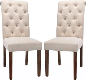 COLAMY Tufted Dining Room Chairs Set of 2, Accent Parsons Diner Chairs Upholstered Fabric Side Stylish Kitchen Chairs with Solid Wood Legs and Padded Seat - Beige