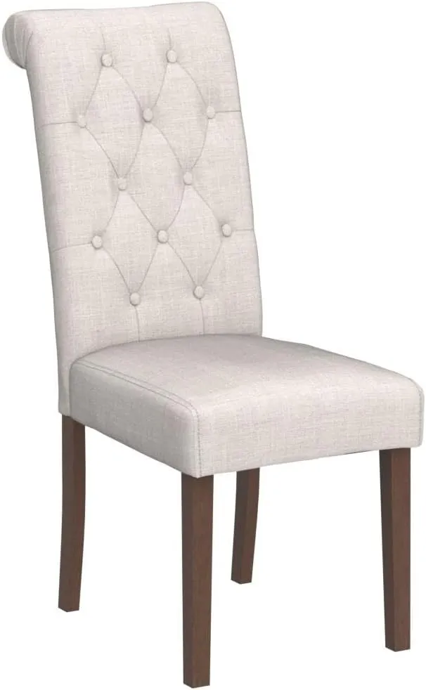 COLAMY Tufted Dining Room Chairs Set of 2, Accent Parsons Diner Chairs Upholstered Fabric Side Stylish Kitchen Chairs with Solid Wood Legs and Padded Seat - Beige