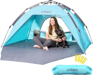 Colapz Beach Tent Pop Up Shade. Luxury Holiday Shade SPF50  Easy to Use Pop Up Beach Tent. Portable & Lightweight Cabana. Wind & Sun Shelter