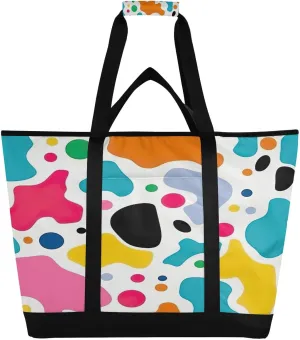Colorful Cow Print Reusable Insulated Lunchbox Cooler Bag, Leakproof Kitchen Grocery Bag Collapsible Portable Cooler Tote Bag for Picnic, Camping, Office, Travel