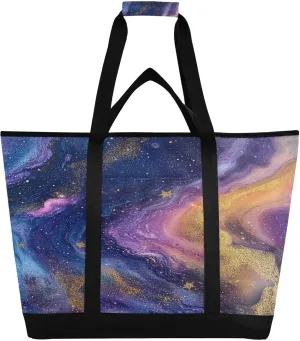 Colorful Marble Reusable Insulated Lunchbox Cooler Bag, Leakproof Kitchen Grocery Bag Collapsible Portable Cooler Tote Bag for Picnic, Camping, Office, Travel