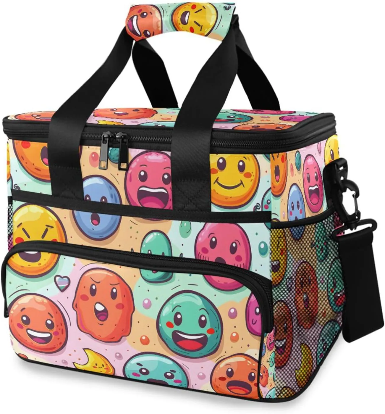 Colorful Polka Dot Childish Doodle Cooler Bag Insulated Cooler Soft Sided Cooler 24 Can Portable Picnic Bag Large Leakproof Lunch Bag Box for Beach Grocery Camping Travel Car Men Women