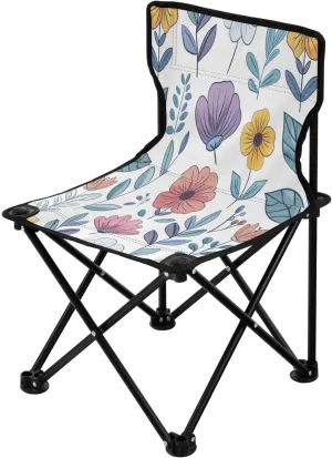 Colorful Wildflower Portable Outdoor Folding Chair Anti-Slip Padded Oxford Cloth Stool Camping Chair Small for Beach Hiking Fishing Gardening Quad Camp Chair