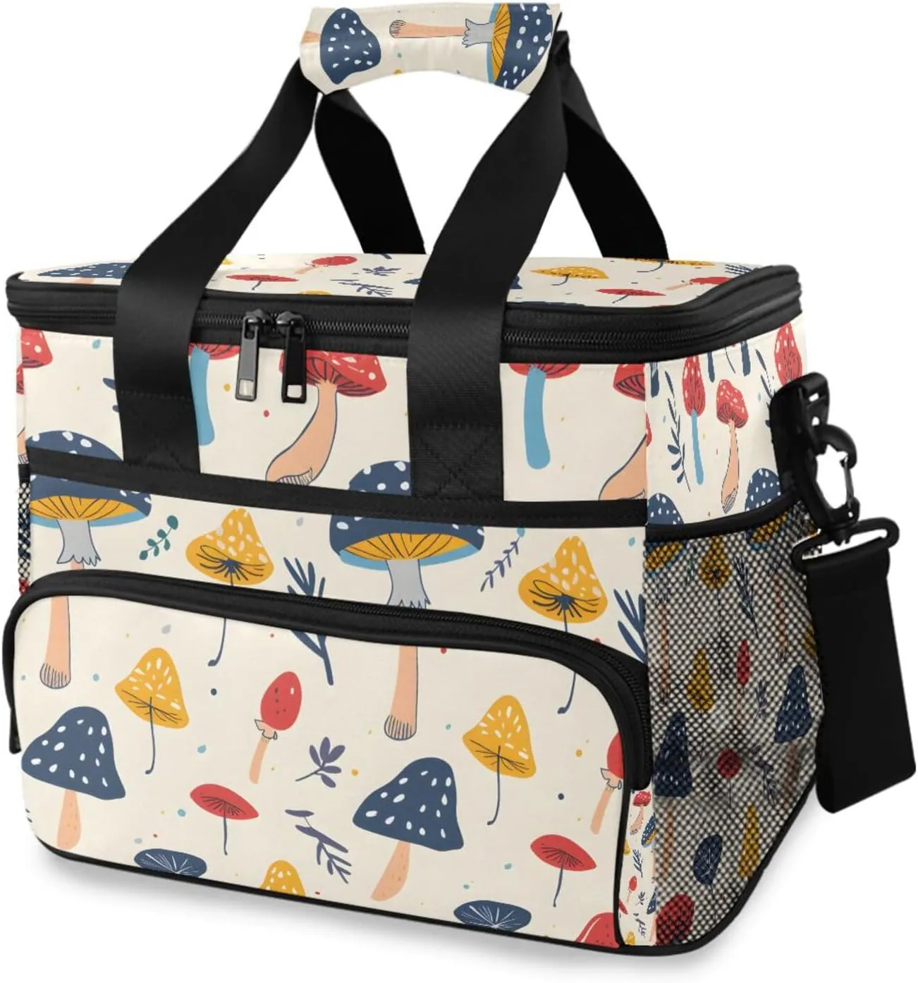 Colourful Mushrooms Cooler Bag Insulated Cooler Soft Sided Cooler 24 Can Portable Picnic Bag Large Leakproof Lunch Bag Box for Beach Grocery Camping Travel Car Men Women