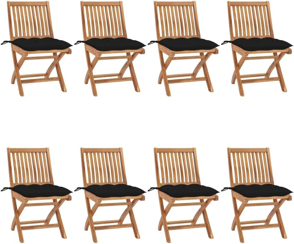 Comfortable Chair Camping Chairs Patio Chairs Kitchen Chairs - Folding Patio Chairs with Cushions 8 pcs Solid Teak Wood for Outside Terrace Beaches Campsites