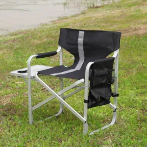 Comfortable Folding Outdoor Chair with Side Table, Lightweight and Versatile for Camping, Picnics, and Fishing, Black/Grey