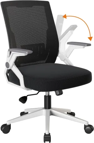 COMHOMA Office Chair with Flip-up Armrests Ergonomic Computer Desk Chair with Adaptive Lumbar Support, Breathable Mesh Swivel Tilt Task Study Chair with Wheels for Home, Bedroom, White