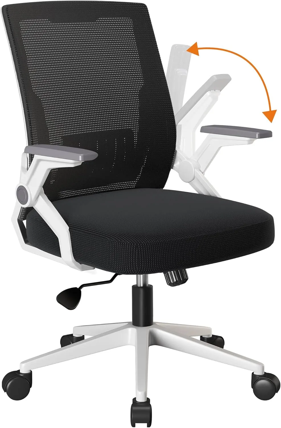 COMHOMA Office Chair with Flip-up Armrests Ergonomic Computer Desk Chair with Adaptive Lumbar Support, Breathable Mesh Swivel Tilt Task Study Chair with Wheels for Home, Bedroom, White